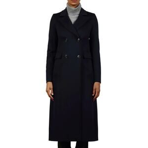 FLEURETTE Blake Double Breasted Long Wool‎ Coat In Midnight 12 NEW